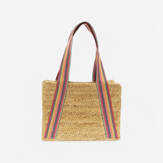 Joy Susan Fiona Jute Tote w/ Multi Stripe Shoulder Strap